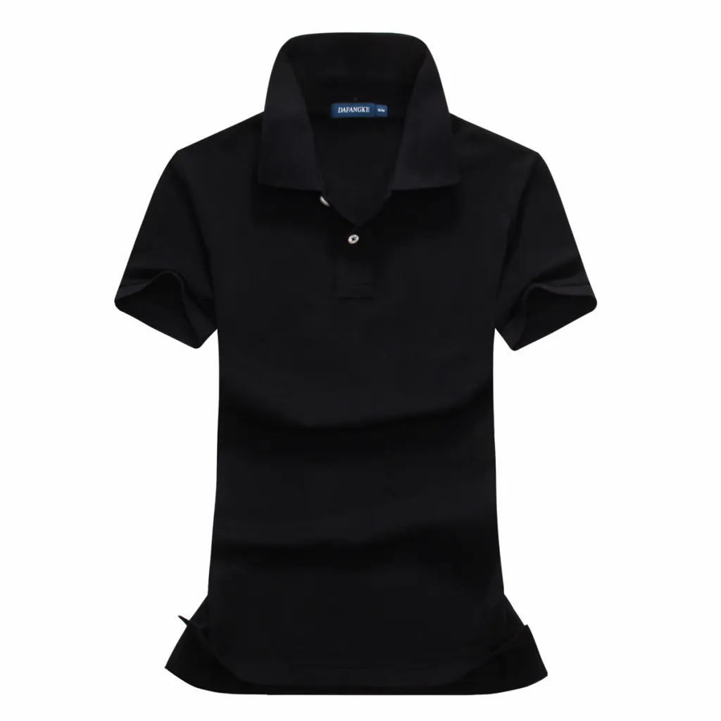 Ladies Micro-elastic Cotton Short Sleeve Top Lapel T-Shirt Office Embroidered Knit Shirt - Black