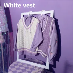 Women's Retro Sleeveless Sweater Knitted Vest Jacket - White Vest - View 1