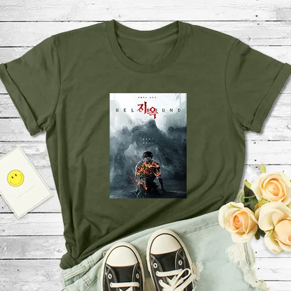 New Printed Short sleeved Top T shirt Army Green - Shop at LoveMi