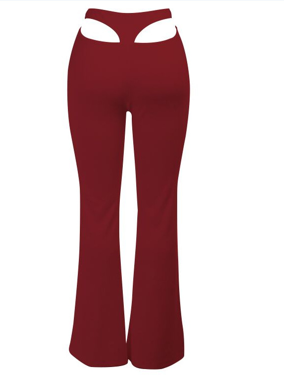Women's T Line Cutout Wide Leg Stretch Slim Pants Wine Red - Shop at LoveMi