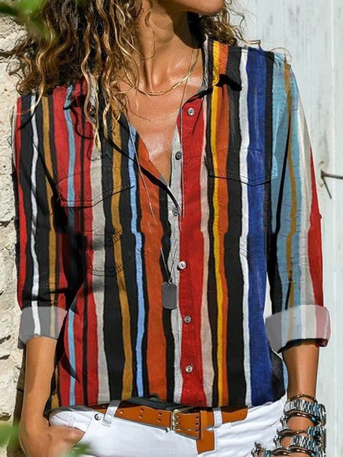 Long-Sleeve Printed Colorful ButtonUp Shirt