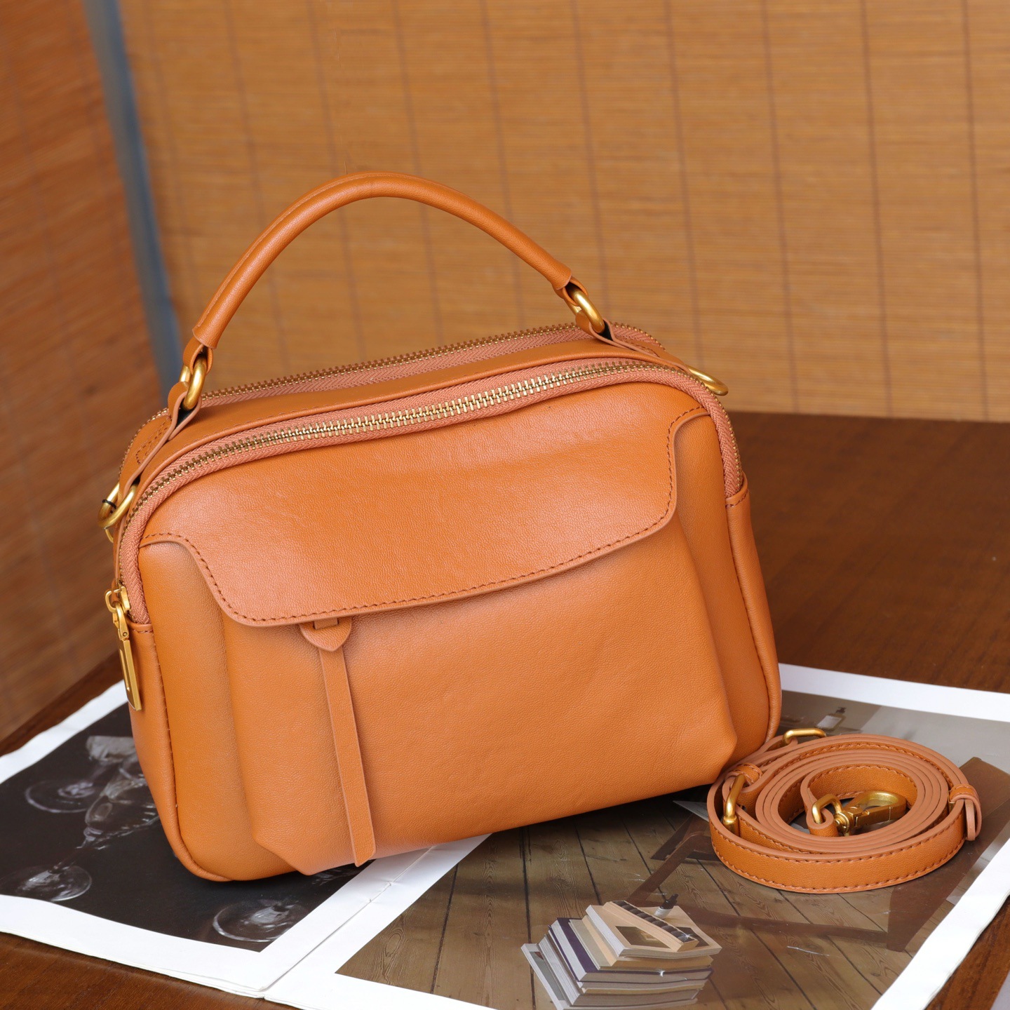 Simple Top-Grain Leather Women's Bag, Commuter Versatile Small Square Bag, Large Capacity Shoulder Bag, High-End Light Luxury Handbag 3