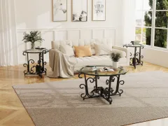 3-Piece Coffee Table Set, Tempered Glass Surface With Sturdy Metal Frame - Modern Living Room Sets 1 Coffee Table 2 End Tables, Scratch-Resistant &... - View 1