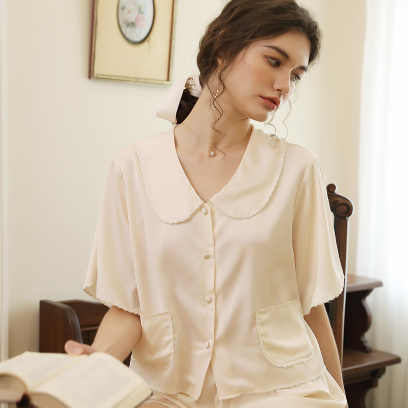 Title 3, Premium Solid Color Silk Short Sleeve Loungewea...