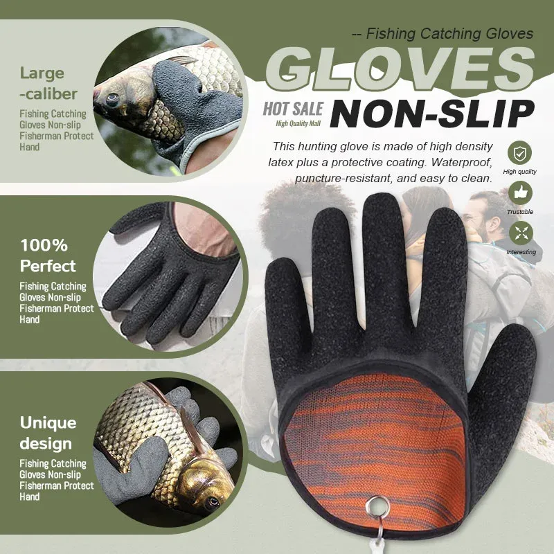 Fishing Gloves Anti-Slip Protect Hand From Puncture Scrapes Fisherman Professional Catch Fish Latex Hunting Gloves Left Right – image 2