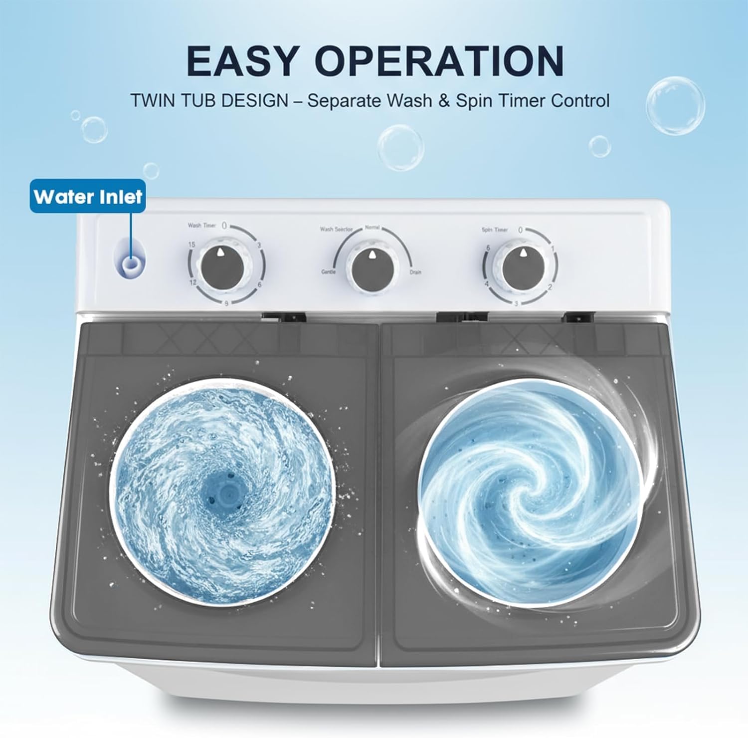 14lbs Portable Washing Machine With 9.5lbs Wash And 4.5lbs Spin, Twin Tub Washer Compact Machine With Drain Pump, Mini Portable Washer For Home, Camping, RVs, And Small Spaces, Grey