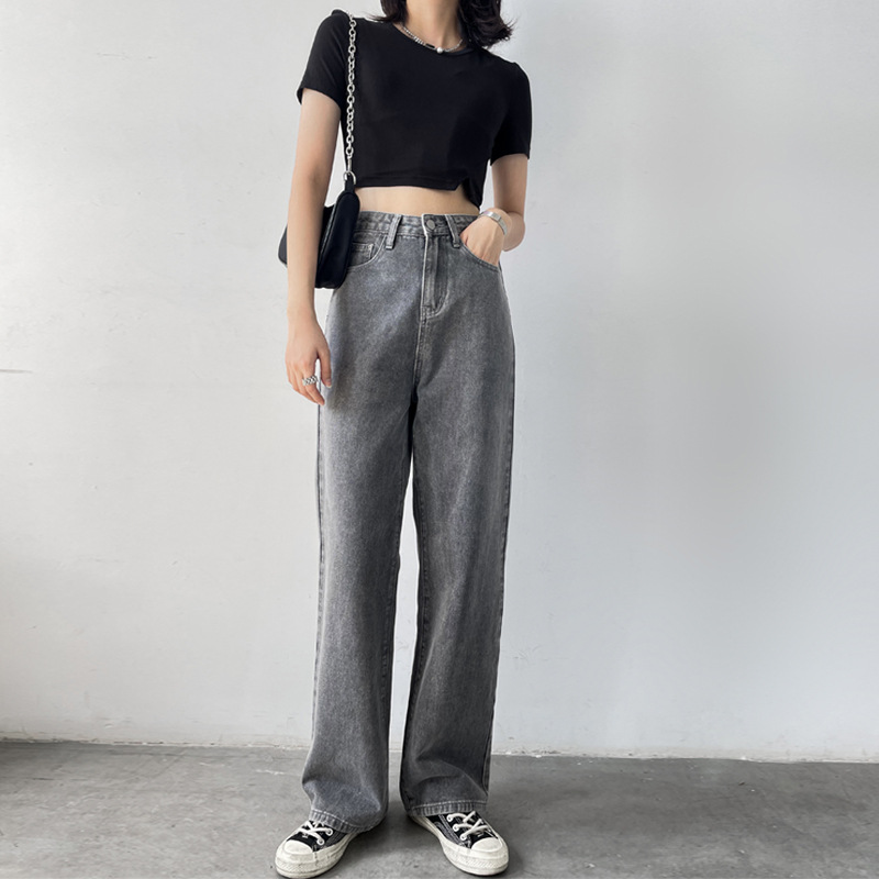 Vintage Casual Gray High Rise Straight Leg Jeans Gray - Shop at LoveMi