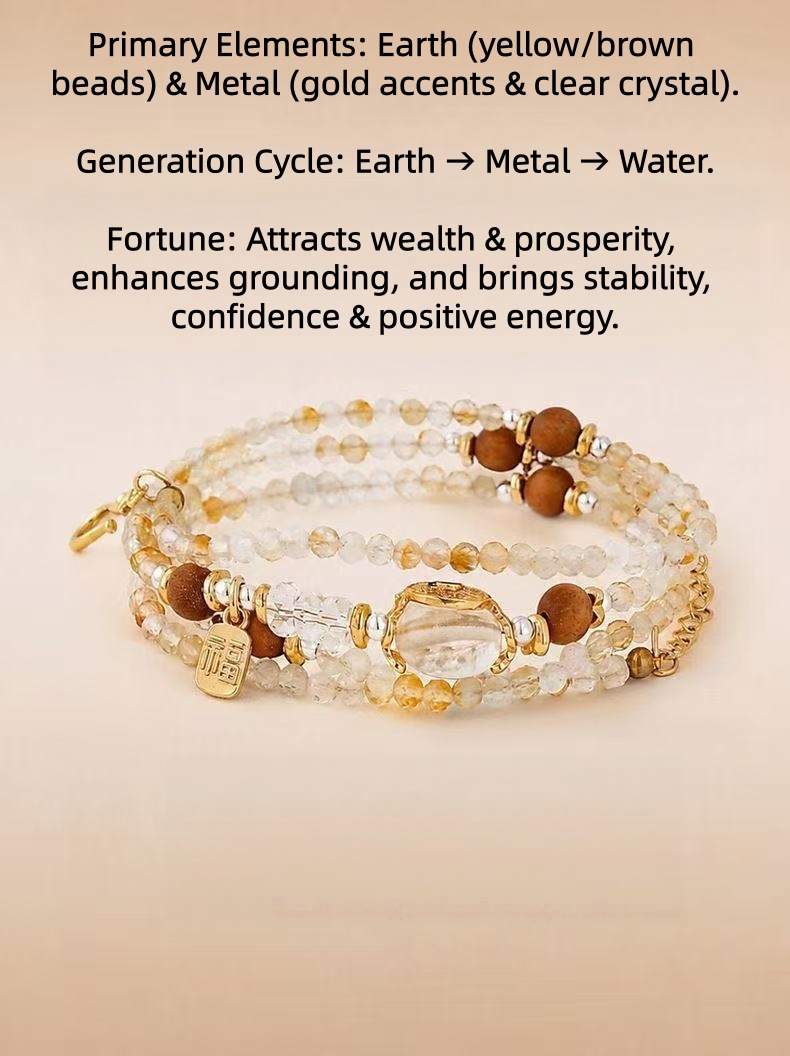 Taur Zodiac Citrin Brățară din lemn de agar Clear Quartz Multi-strat Lănțișor Fațetat Bijuterii Zodiacale Bogăție Pentru Femei