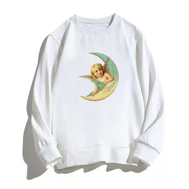 New Trendy Brand Cartoon Moon Printing Loose Casual Ladies Sweater White - Shop at LoveMi