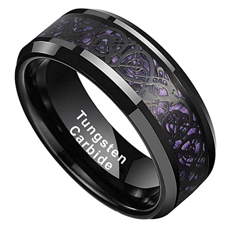 Tungsten Gold Men's 8mm Wide Jewelry Step Inlay