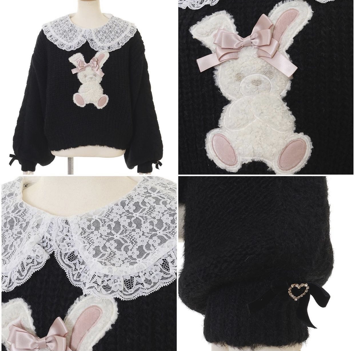 Cute Cloth Patch Embroidered Lace Fake Collar Knitted Sweater