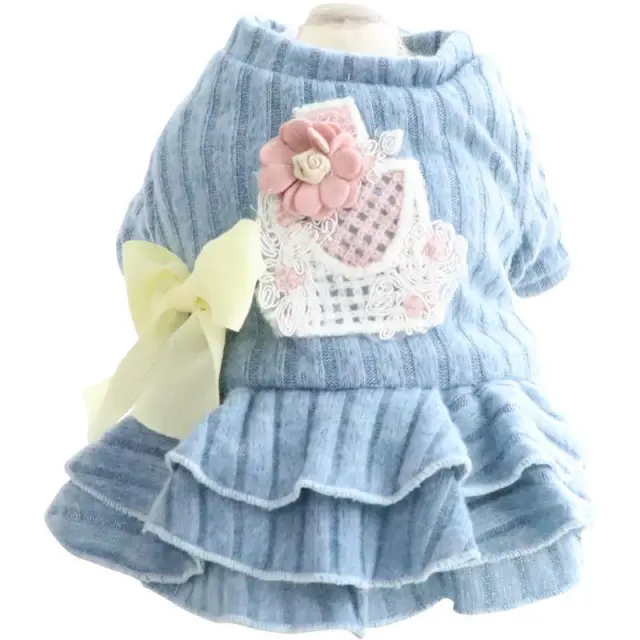 Pet Dog Clothes Cat Princess Skirt Cotton Padded Clothes Blue - Shop at LoveMi