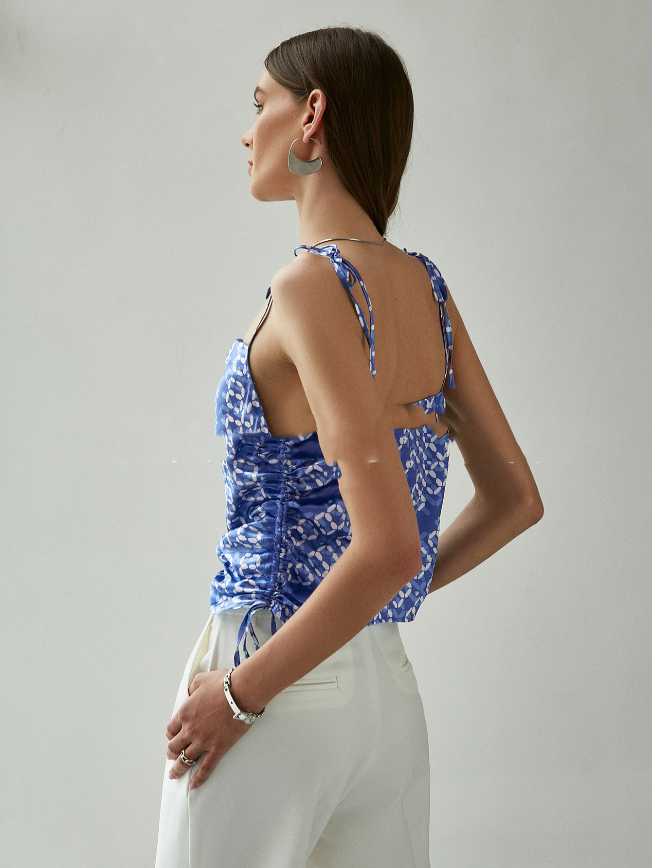 Solid Color Shoulder Strap Slim Type Blue European And American Backless Sling