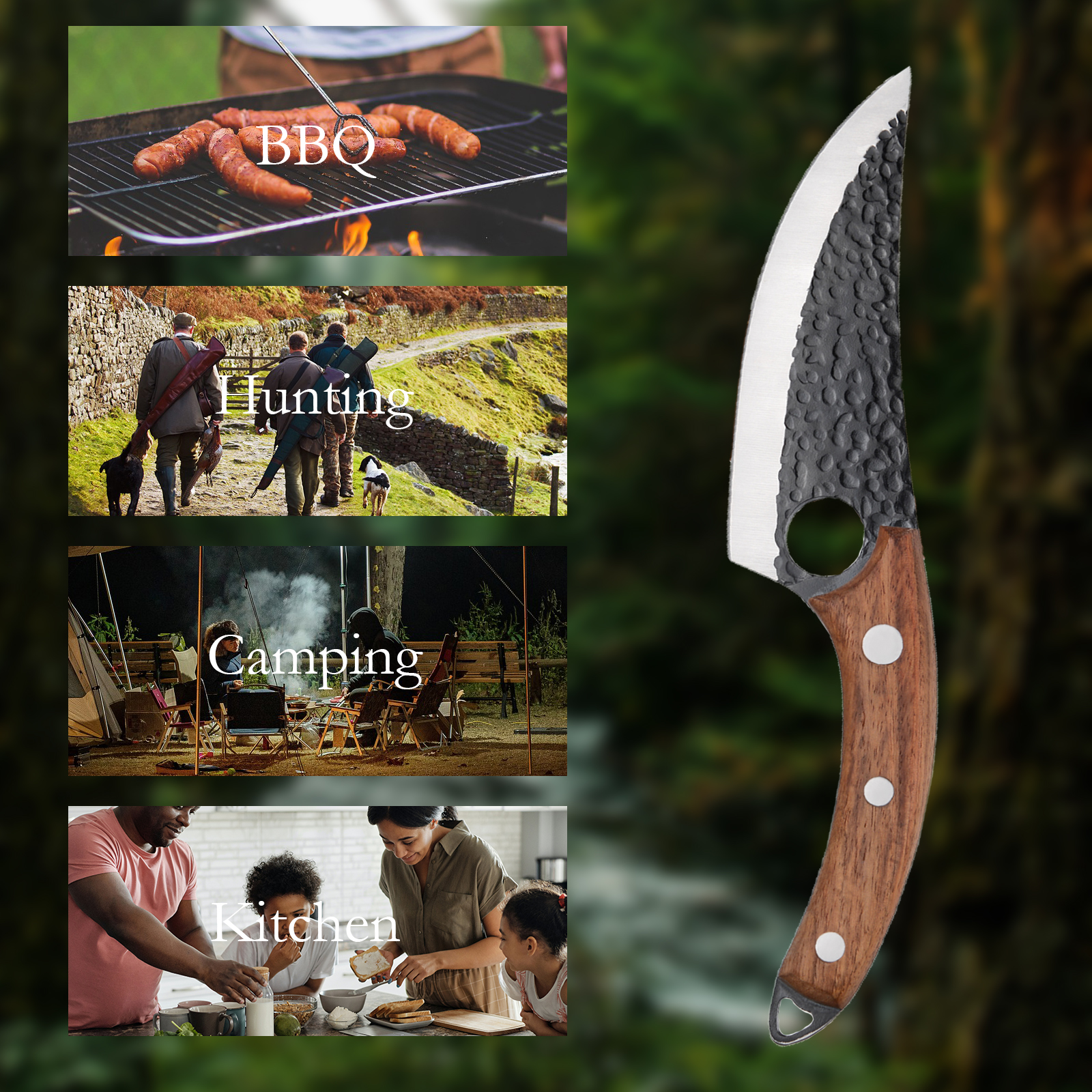 Viking Knife Japanese Professional Kitchen Knife Hand Forged Meat Cleaver Knife With Finger Hole And Heart Hanging Hole