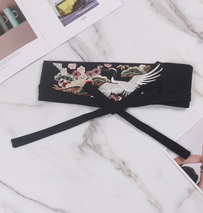 Title 5, Flower Crane Embroidery Bow Tie Tie Belt Waist ...