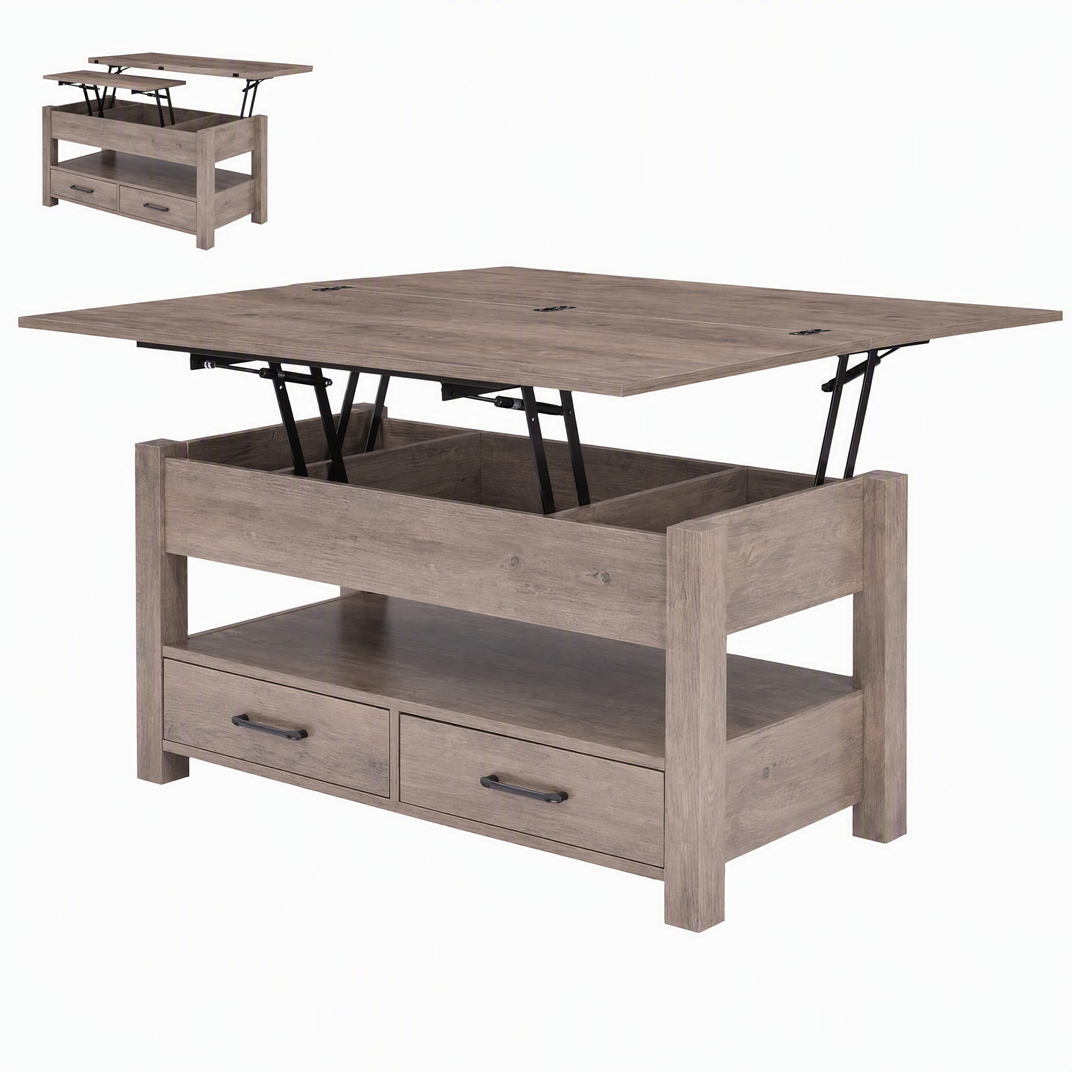 Lift Top Coffee Table, Convertible Design With Drawers And Hidden Storage, For Living Room image 7