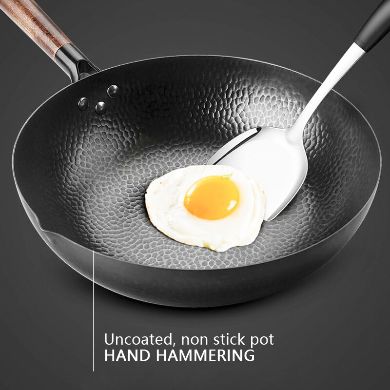 32CM Household Pure Iron Wok Non Coated Cast Pan For Gas Induction Cookers — image 2