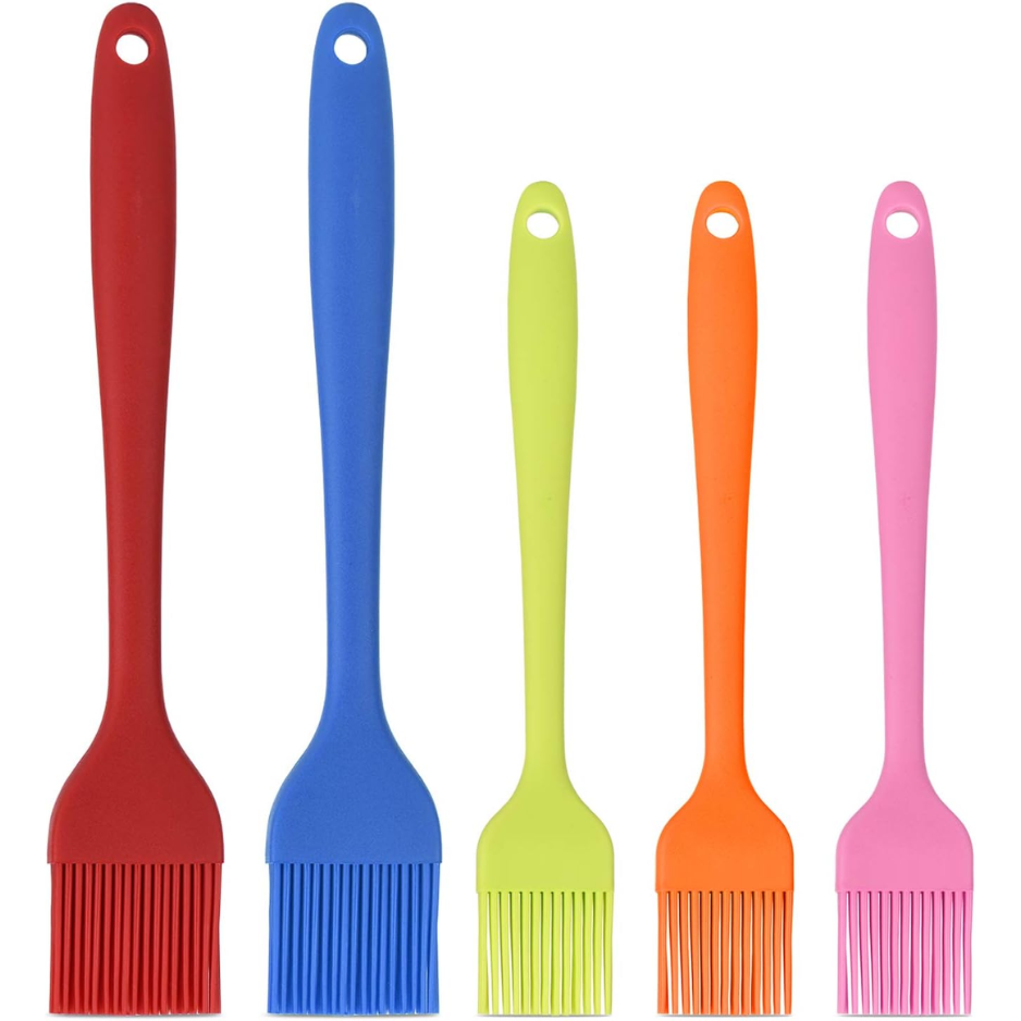 Hhyn 5-Pack Multicolor Silicone Basting & Pastry Brush Set - Heat Resistant BBQ & Baking Oil Spreader 2 Large & 3 Small
