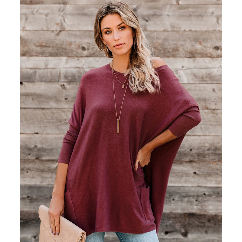 Title 3, Loose Round Neck Solid Color Long Sleeve T-Shir...