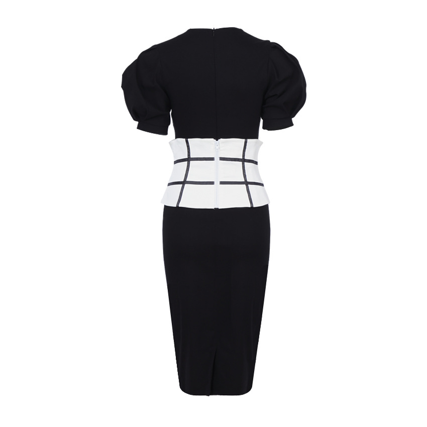 Fashion Ladies Tight High Waist Puff Sleeve Dress