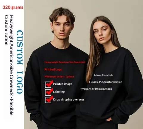 320g Heavy Weight Beautiful Size Simple Loose Pullover Crew