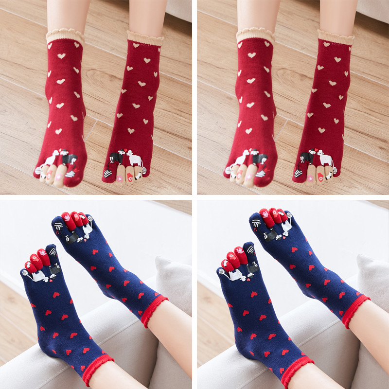 Title 5, Autumn and Winter Cotton Five-finger Socks Wome...