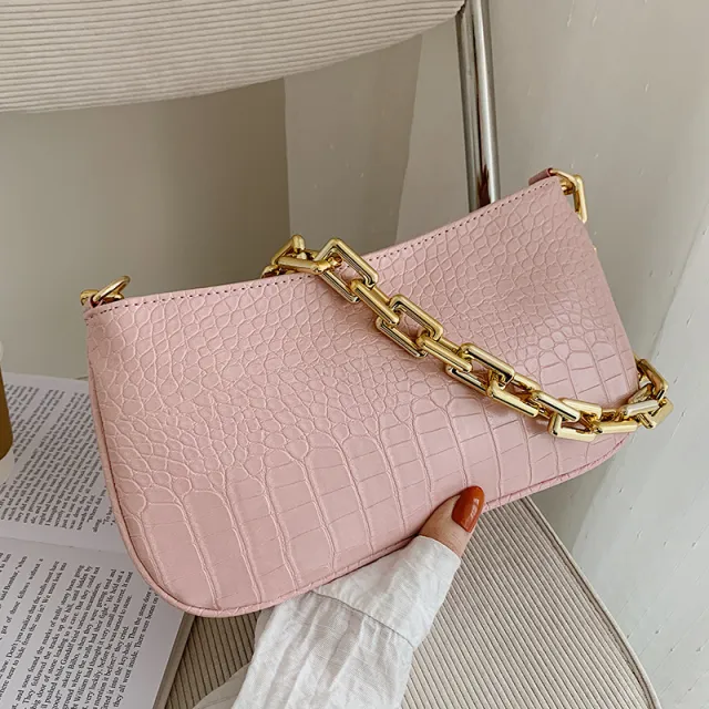 New Style Hand carry Personality Fashion Patent Leather Armpit Baguette Small Shoulder Bag Pink - Shop at LoveMi