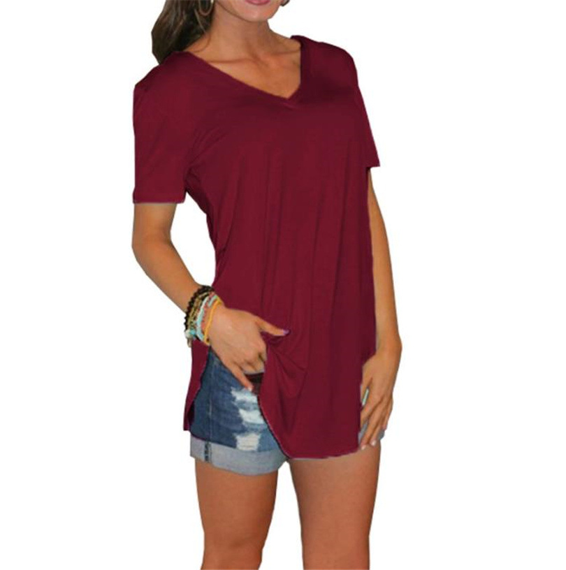 Title 4, V-neck Solid Color Loose Short-sleeved T-shirt