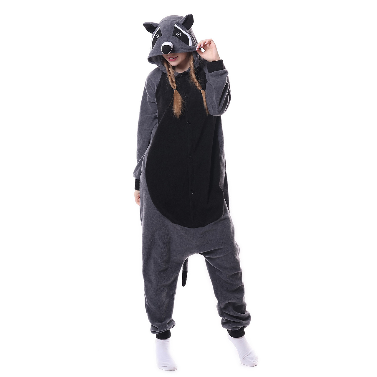 Title 3, Grey Raccoon One Piece Pajamas Autumn And Winte...