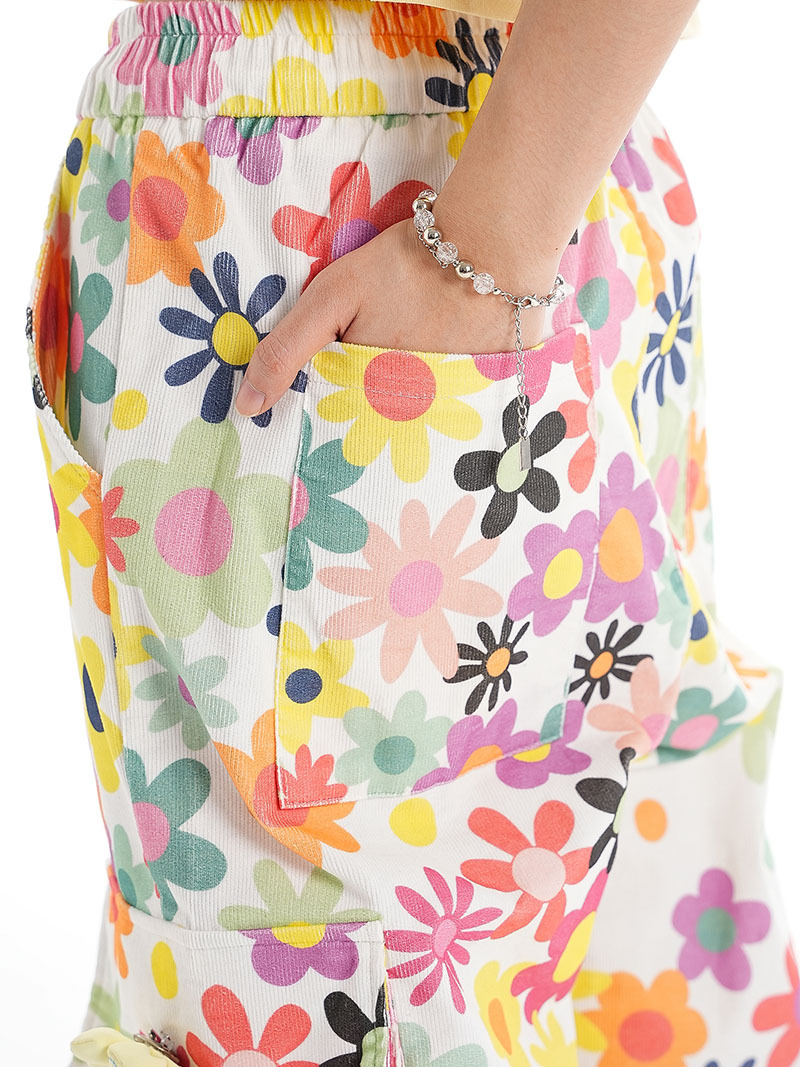 Harajuku Street Sweet Cool Style Flowers Full Printed Leisure Wide-leg Casual Pants