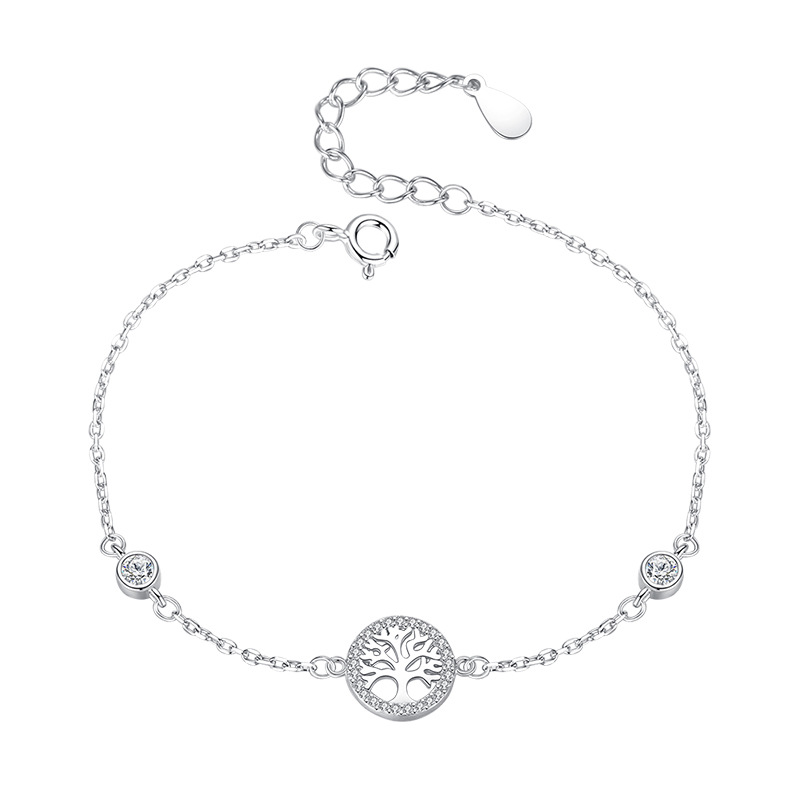 Belawang Sterling Silver Ladies Bracelet S925 Sterling Silver Tree Of Life Bracelet Inlaid With Zircon