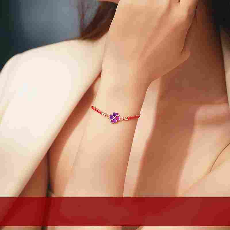 Temperature-sensitive Color-changing Red Rope Bracelet Girls Sterling Silver