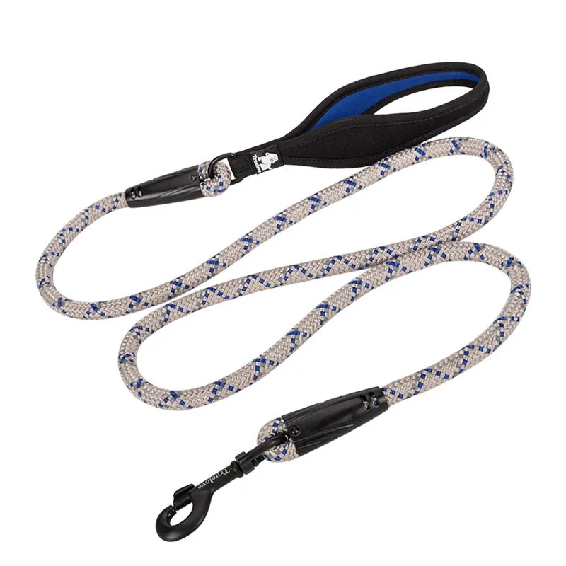 Pet Leash Adjustable Heavy Duty Neoprene Padded Handle Training Dog Walking Leash - Grey Blue