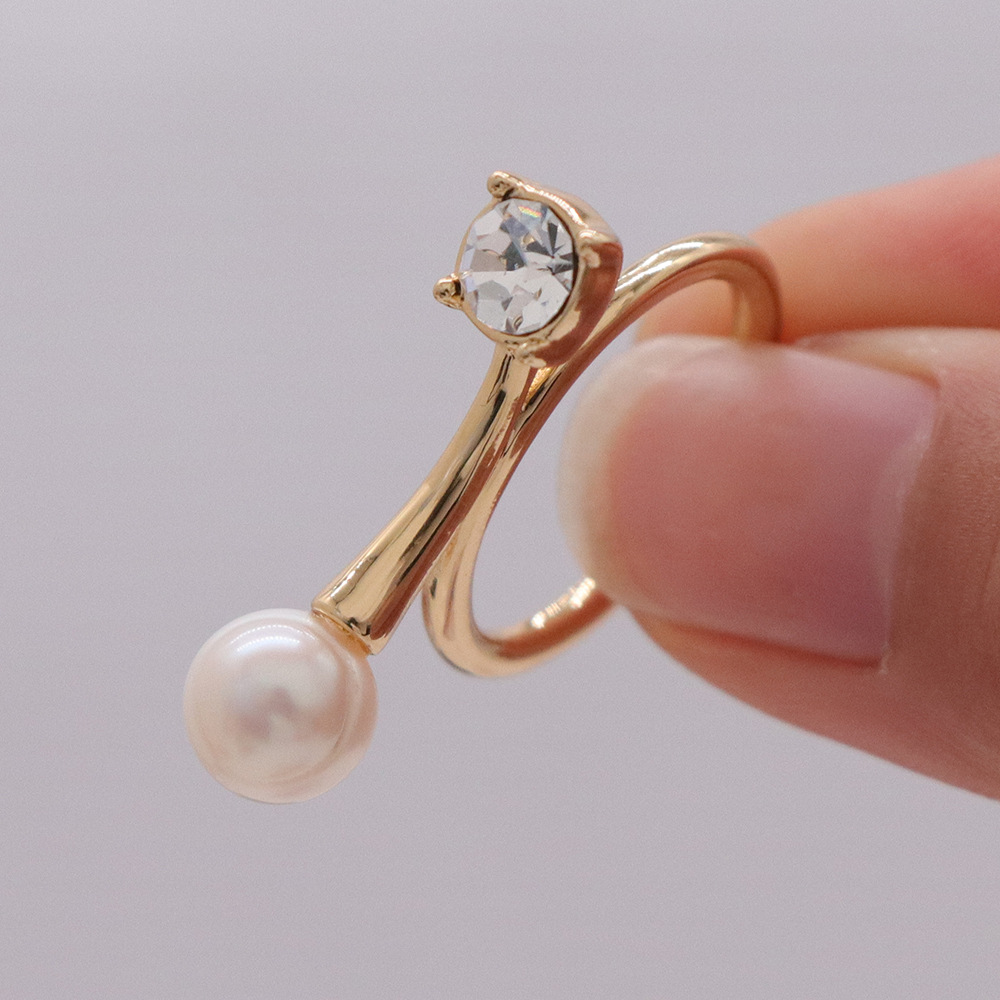 French Gemstone Pearl Necklace Copper Plated Real Gold Ring