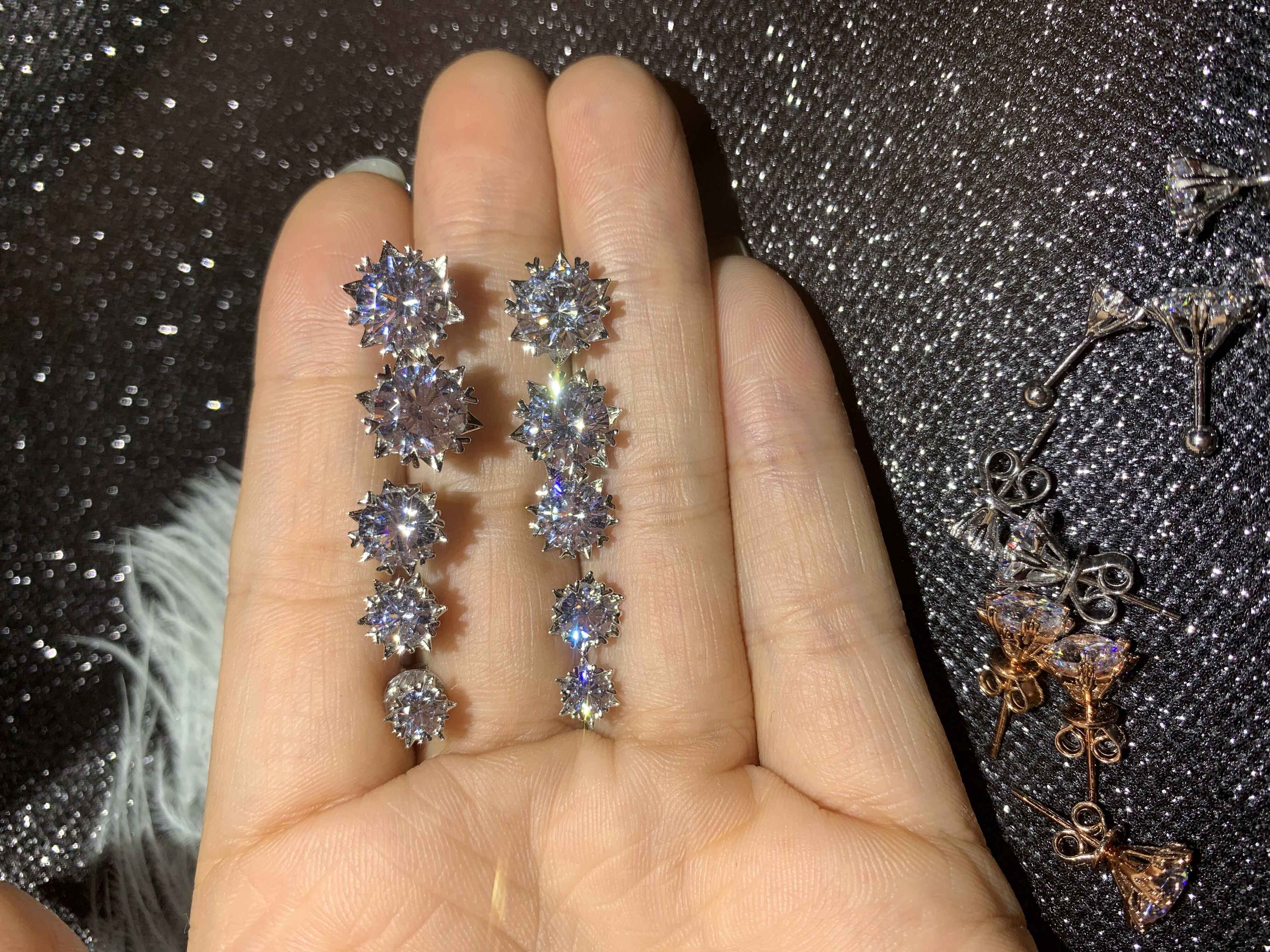 Platinum Imported Moissanite Love Snowflake Diamond Stud Earrings