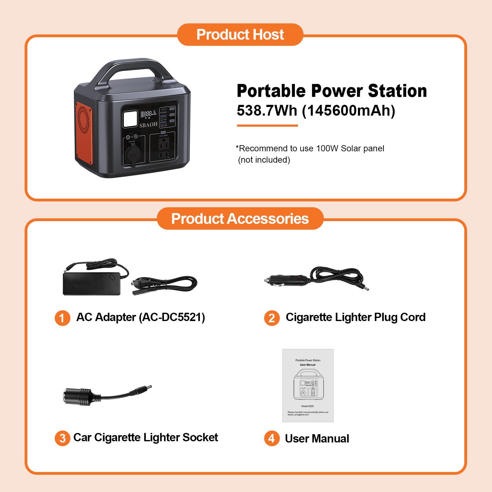 600W Power Station,538.7Wh 145600mAh Solar Generator For Outdoor Camping, Home Backup,Power Outages,No Solar Panel — foto 6