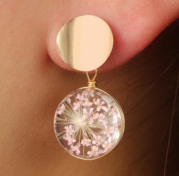 Temperament Hundred Towers Sequins Small Fresh Glass Ball Gypsophila Earrings Summer Earring