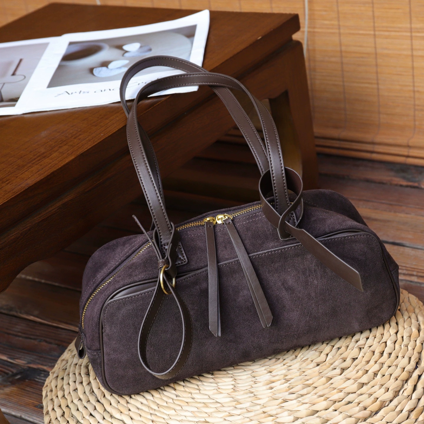 Sac de bowling en cuir de vache mat de niche pour femmes-nouveau sac à main – Image 2