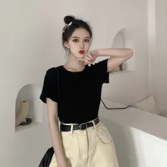 Candy Crew Neck Short Sleeve Top Women's Loose Inner Bottoming Shirt Western Style Short Sleeve T-Shirt - Black - View 1