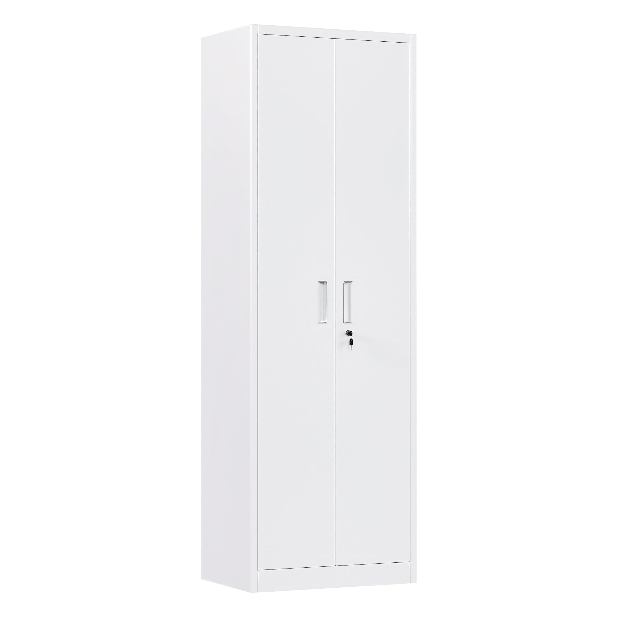 Narrow Metal Garage Storage Cabinet, Lockable Narrow Steel Storage Cabinet With 4 Adjustable Shelves For Garage, Office, Home, Assembly Required, Whit
