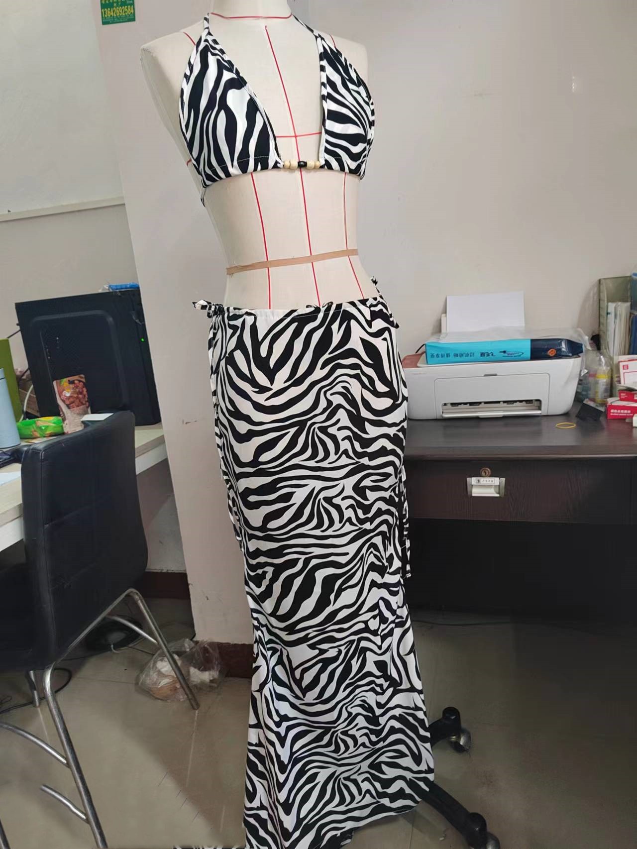Printed Bikini Strappy Skirt Casual Suit - Image 2