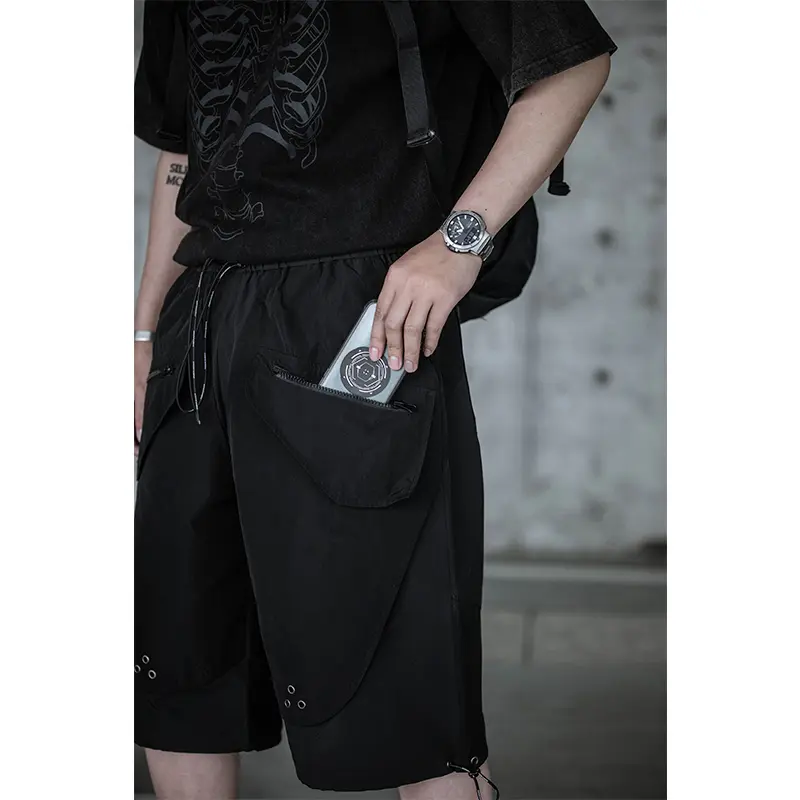 Men's Casual Drawstring Loose-leaf Shorts Sports Overalls