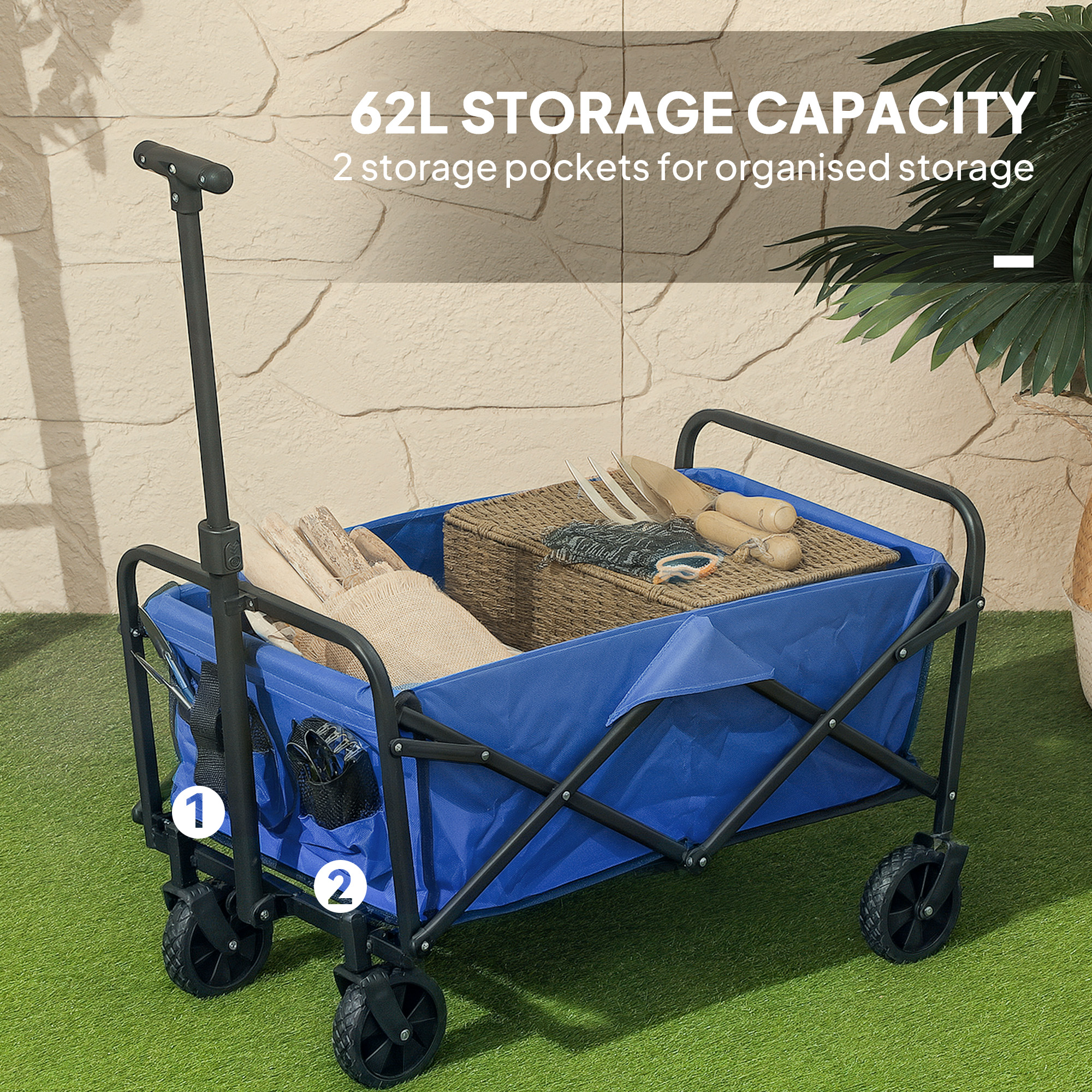 62L Festival Handcart With Wheels, Garden Folding 120kg Heavy Duty Foldable — image 9