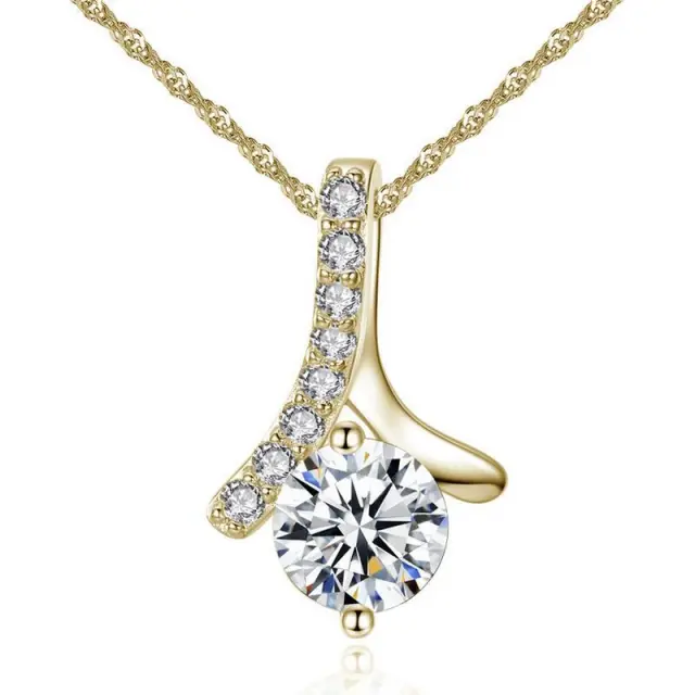 Sweet pendant zircon copper necklace Gold - Shop at LoveMi
