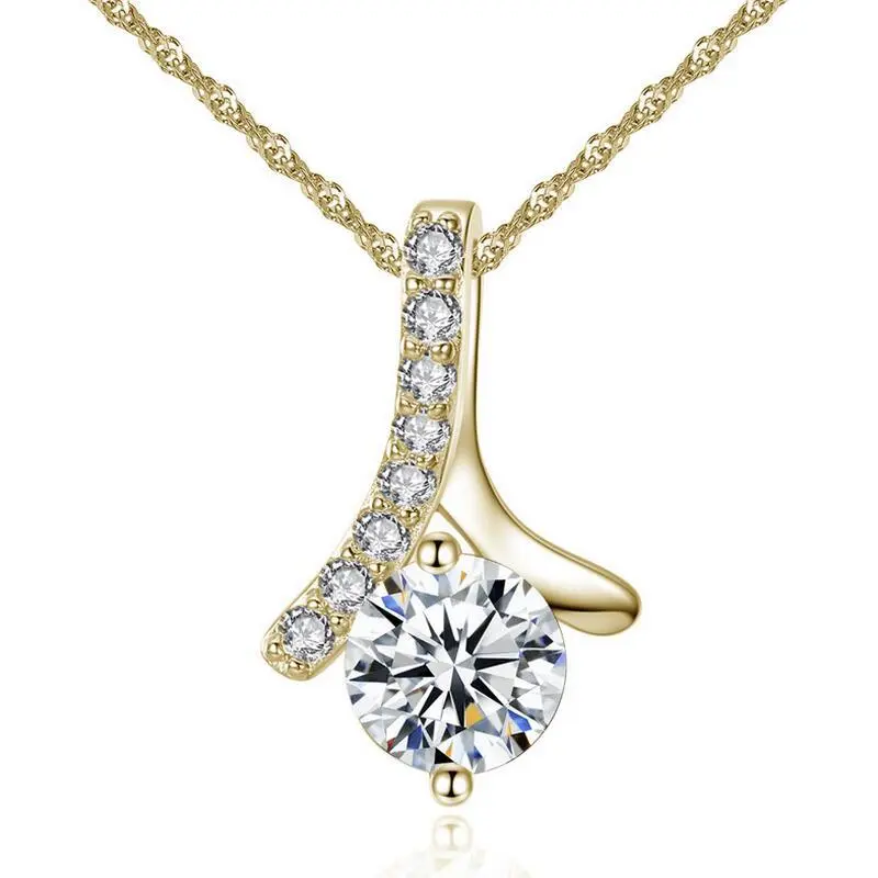 Sweet pendant zircon copper necklace - Gold