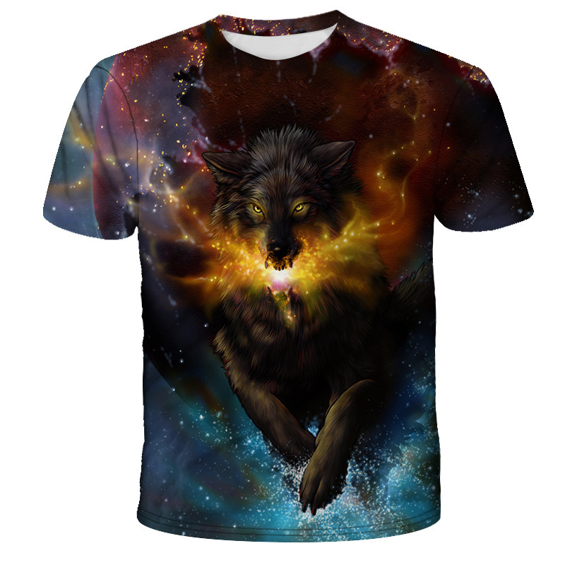 Title 3, Heren T-shirt met 3D sterrenwolf print, korte m...