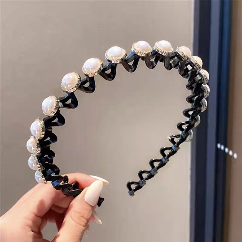 Lazy Braided Headband Hair Accessories Artifact Wave Pearl Clip - Shop at LoveMi