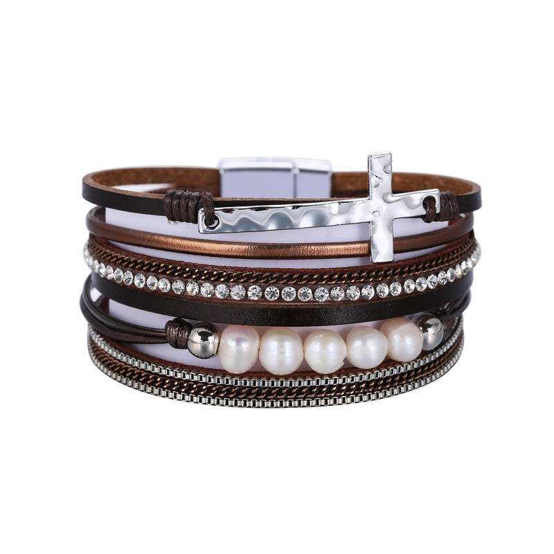 Title 2, Bohemian PU Leather Bracelet Multi-layer Wide-b...