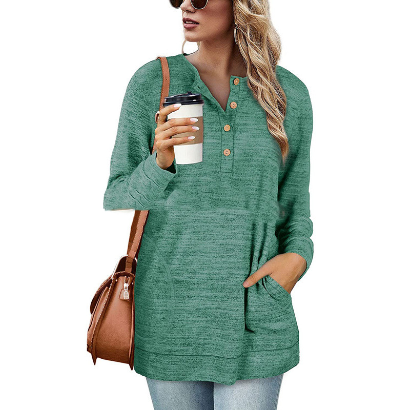 Title 8, Solid Color Long-sleeved Round Neck Pullover Bu...