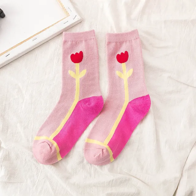 Socks Female Mid tube Ins Four Seasons Moroccan Wild Socks Tide Socks Street Socks Pink - Shop at LoveMi